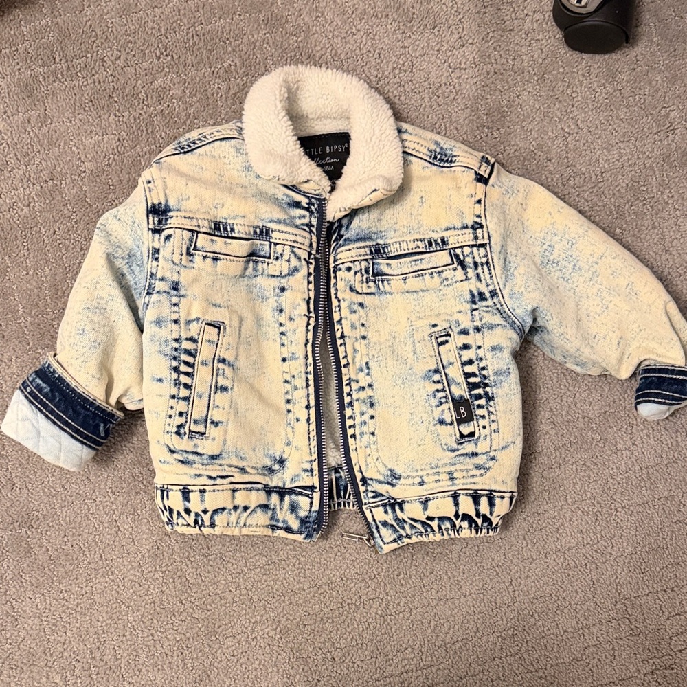 Little Bipsy Light Blue Denim Jacket with Sherpa Collar